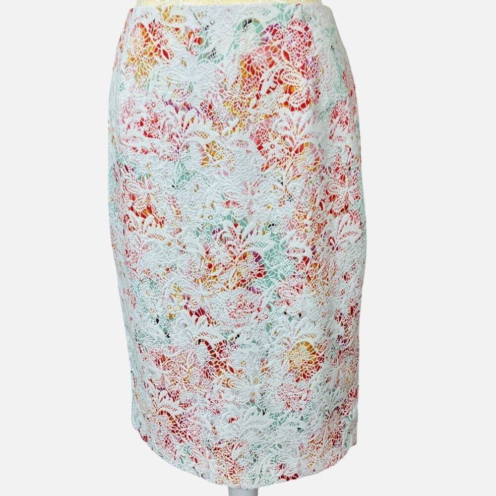 Attention Textured Pastel Floral Lace Patterned Aqua Lined Skirt Size 12